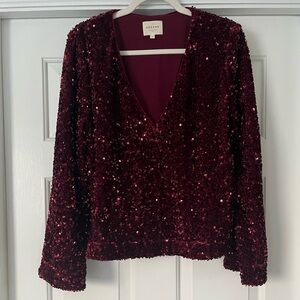 Sézane Shiny Blouse, Burgundy, size 10, new without tags